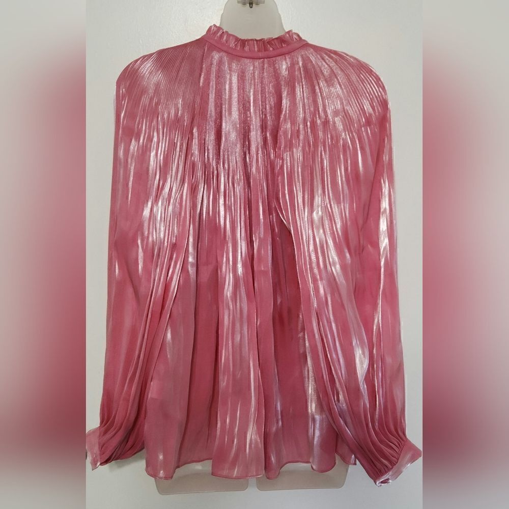 RHODE adele plissé lamé satin blouse pink size M - Picture 6 of 12